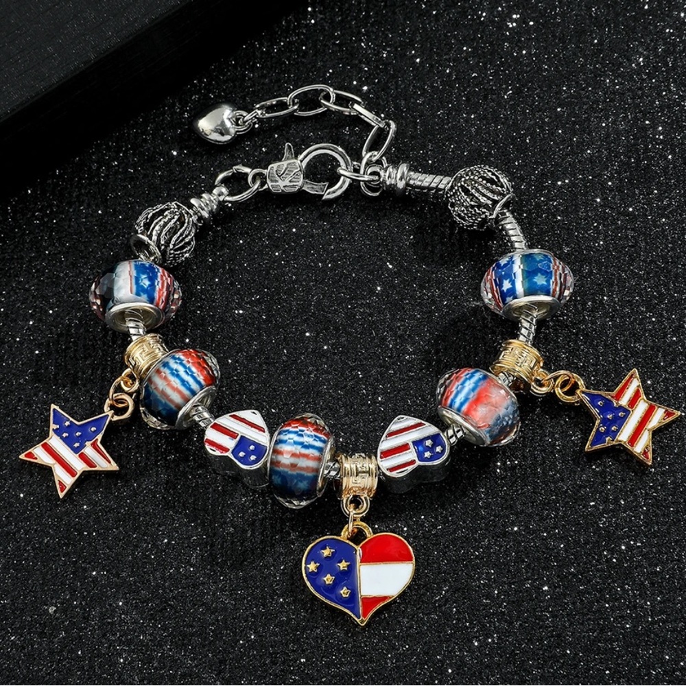 USA Patriotic Charm Bracelet – 11 Interchangeable Charms | 4th of July Ready NEW - Picture 3 of 10